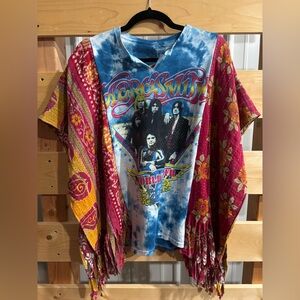 Upcycled AEROSMITH T w/Kantha sleeves, by Susie.
